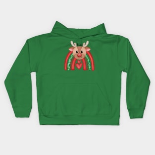 Santa's Reindeer Rainbow Kids Hoodie